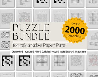 Mega Puzzle Book Bundle for reMarkable Paper Pure: Sudoku, Tic Tac Logic Puzzles, Crosswords, Word Search & More Puzzles