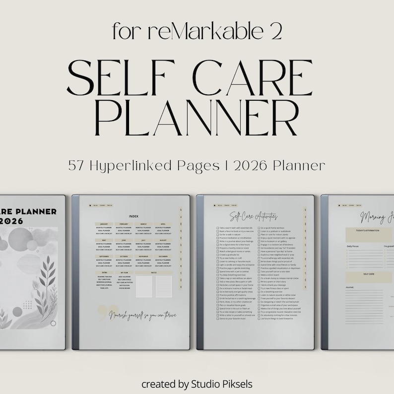 2026 Self Care Planner for reMarkable 2: Wellness Journal With Calendars, Trackers, Vision Boards and Monthly Planning Pages