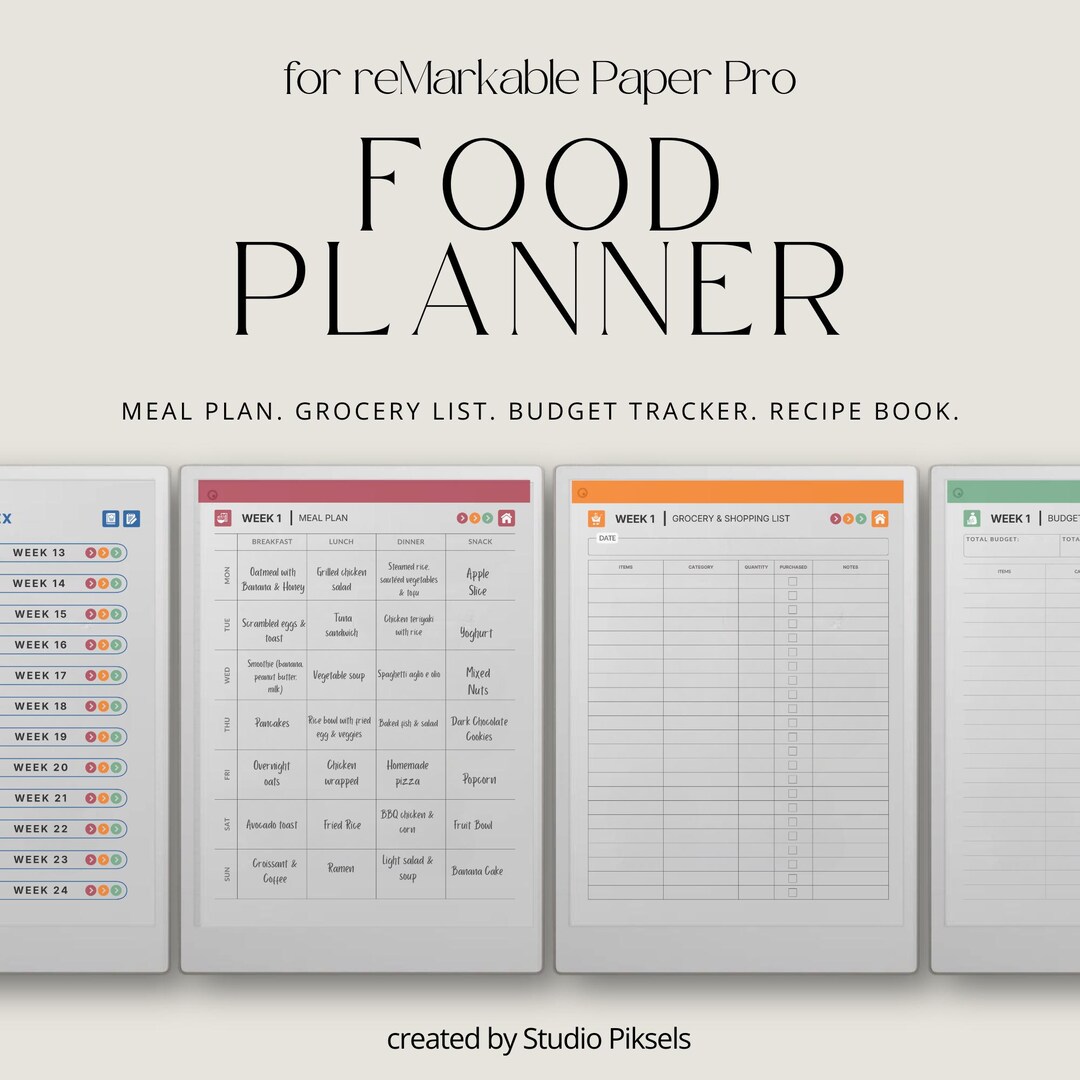 Food Planner for Remarkable Paper Pro: Interactive 24-week Meal ...