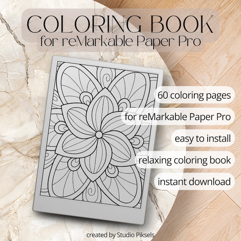 Mindful Coloring Book for reMarkable Paper Pro, Eink Adult Coloring Book