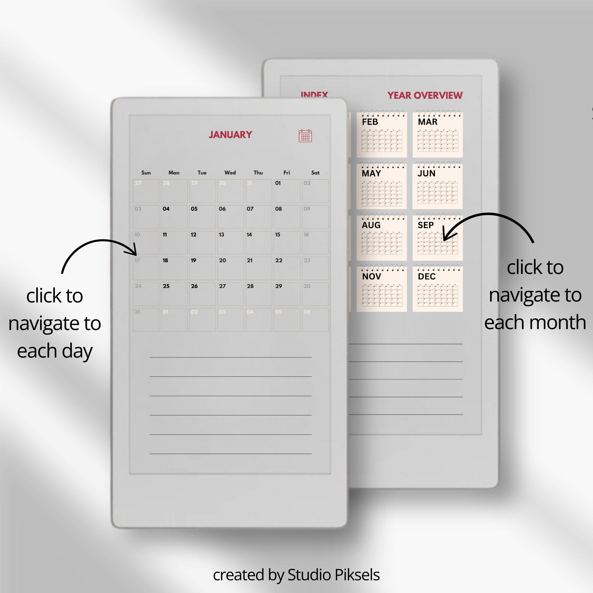 2026 + 2027 Hyperlinked Planner for Remarkable Paper Pro Move: Digital ...
