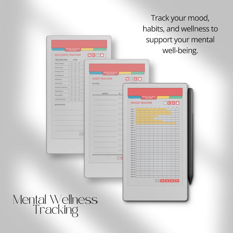 Mental Health Journal for reMarkable Paper Pro Move: Wellness & Self-Care Planner With Therapy Notes and Habit Tracker for Personal Growth