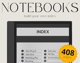 Custom Index Hyperlinked Notebook Bundle for BOOX, Brain Dump Template for BOOX, Journal Notebook, Cornell Notes, Grid Notes, Lined Notes