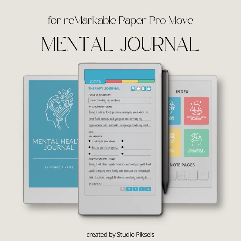 Mental Health Journal for reMarkable Paper Pro Move: Wellness & Self-Care Planner With Therapy Notes and Habit Tracker for Personal Growth