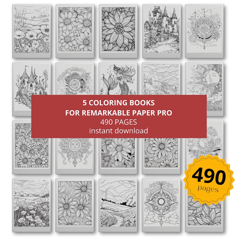 Coloring Book Bundle for Remarkable Paper Pro, Eink Adult Coloring Book ...