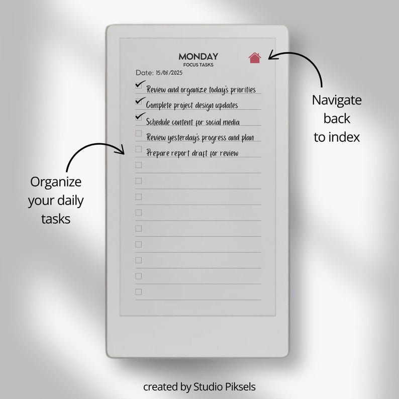 Daily Tasks Planner for Remarkable Paper Pro Move: Hyperlinked Daily ...