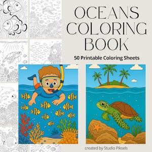 Ocean Scene Coloring Book, Ocean Life Coloring Pages, Ocean Fish Color Book, Ocean Coloring Sheets, Adult Coloring & Kids Coloring Pages