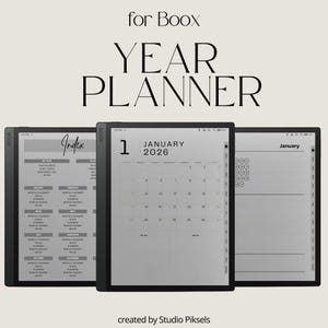 Agenda de vie 2026 pour BOOX : agenda tout-en-un avec liens hypertexte avec calendriers mensuels, objectifs, planification, budgétisation et pages de commentaires