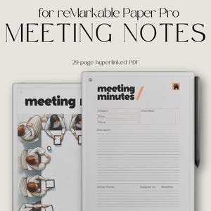 Quaderno dei verbali delle riunioni con collegamento ipertestuale per reMarkable Paper Pro, appunti delle riunioni per Paper Pro, modello per prendere appunti, pianificatore di produttività eInk