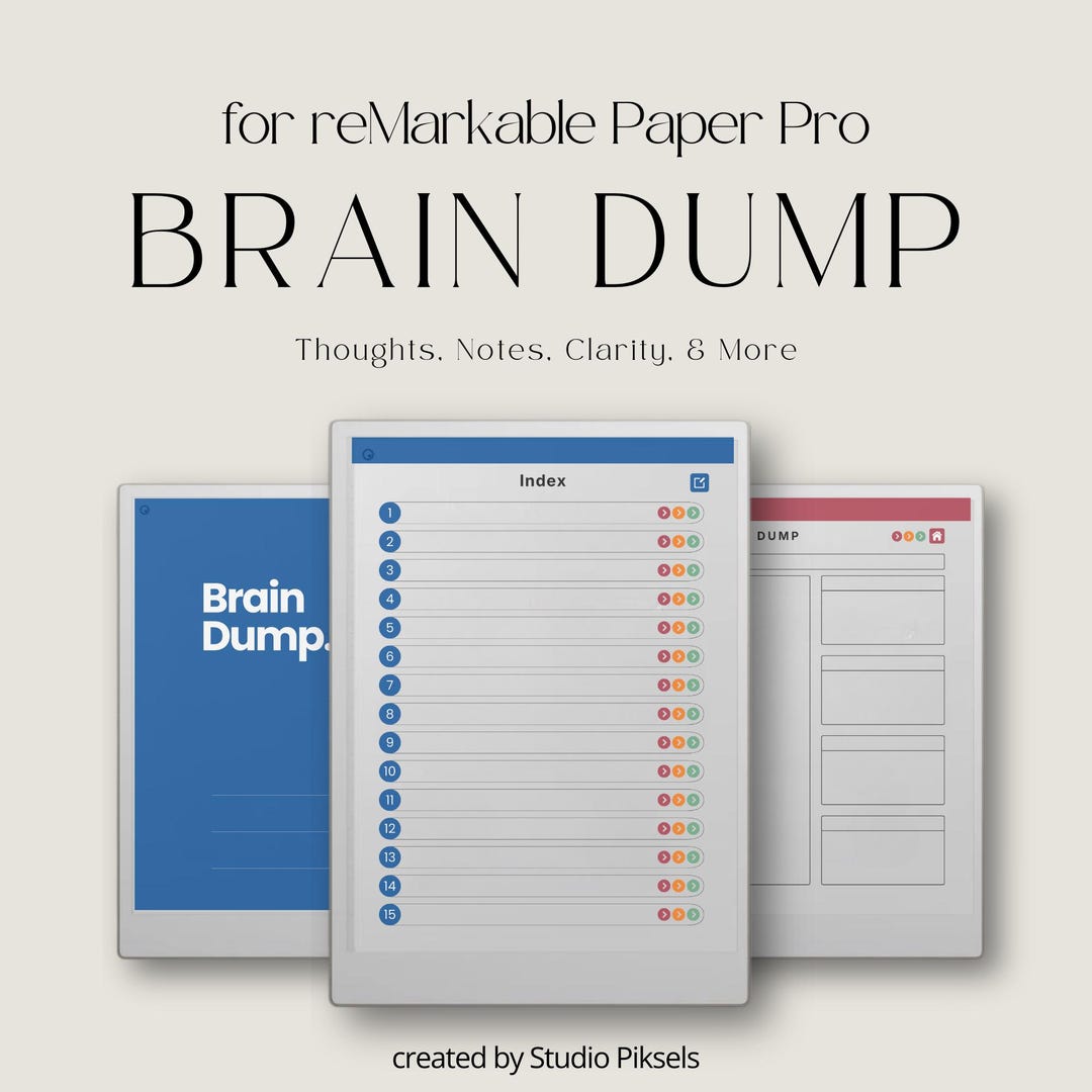 Brain Dump Notebook for Remarkable Paper Pro: Hyperlinked Index With ...