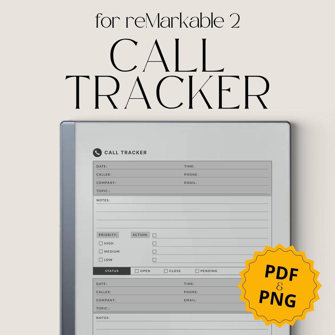 Phone Call Tracker for Remarkable Paper Pro, Phone Call Log Book, Phone ...