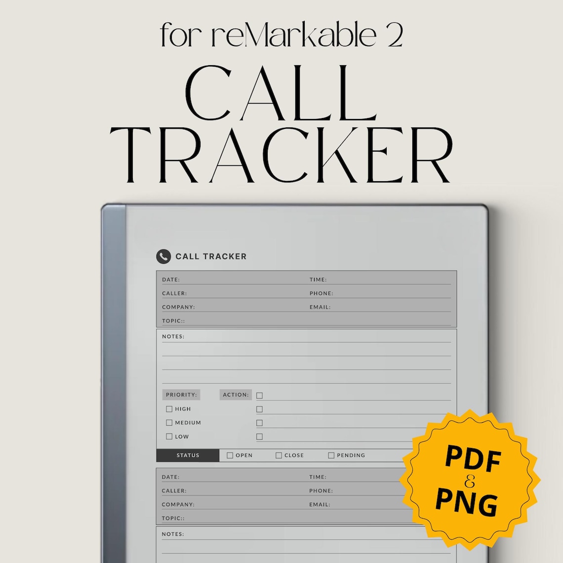 Sample Call Tracker Phone Call Tracker for Remarkable Paper Pro, Phone Call Log Book, Phone ...