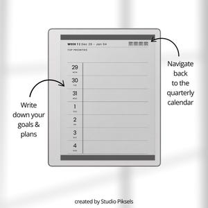 Hyperlinked Weekly Planner for reMarkable Paper Pure: Linked 2026 + 2027 Weekly Calendar With Quarterly Overview and Week Priority Planners