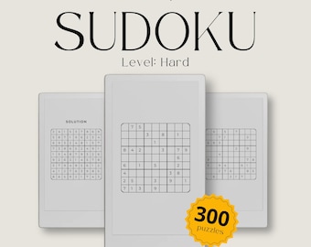 Sudoku Puzzle Book Hard level for reMarkable Paper Pro Move: Adult Puzzle Book Bundle With 300 Hard Level Logic Puzzles With Solutions