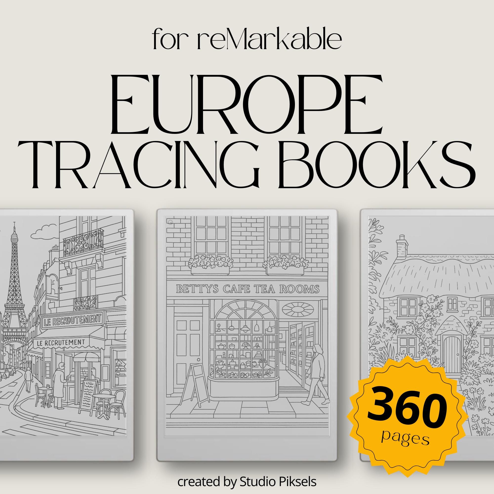 Pack de Libros de Trazado de Europa para reMarkable – 360 páginas calmantes de plantillas y juegos para adultos