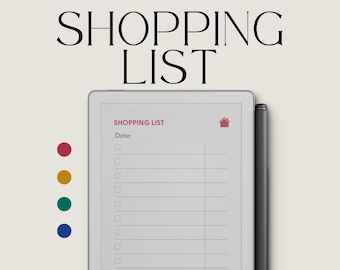 Shopping List Notebook for reMarkable Paper Pro Move: Hyperlinked Grocery List Template With 10 Sections and 4 Color Versions