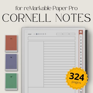 Hyperlänkade Cornell-anteckningspaket för reMarkable Paper Pro, minimalistisk Eink-anteckningsbok, digitala anteckningsböcker, Cornell-mall, Cornell-anteckningsbok