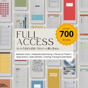 Full Shop Access for reMarkable Paper Pro Move Collection: All-In-One Bundle With Calendars, Planners, Notebooks, Trackers, Templates & More