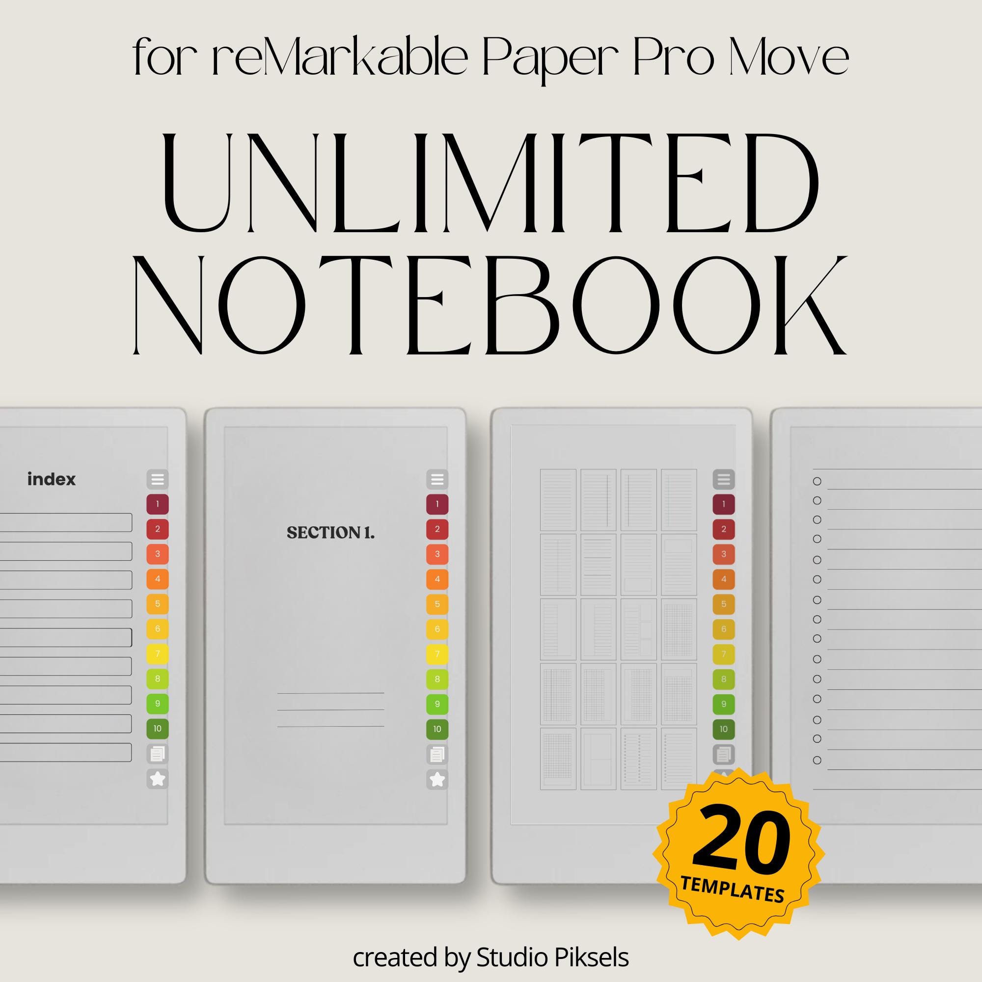 ReMarkable Paper Pro Move 用プレミアムノートブック：無制限のノート