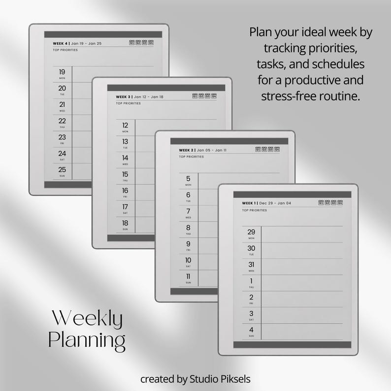 Hyperlinked Weekly Planner for reMarkable Paper Pure: Linked 2026 + 2027 Weekly Calendar With Quarterly Overview and Week Priority Planners