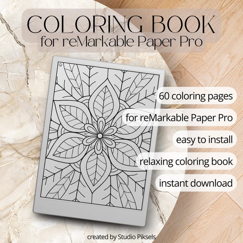 Mindful Coloring Book for reMarkable Paper Pro, Eink Adult Coloring Book