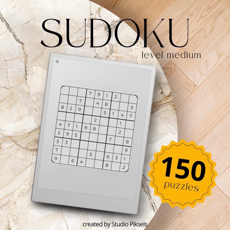 Sudoku Puzzle Book Bundle for reMarkable Paper Pro Move: Adult Puzzle Book With 450 Easy, Medium & Hard Puzzles With Solutions