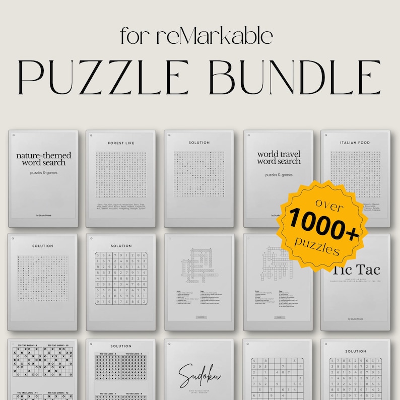 Mega Puzzle Book Bundle for reMarkable: Sudoku, Tic Tac Logic Puzzles, Crosswords and Word Search Puzzles for reMarkable