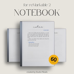 Minimalistisches Notizbuch für reMarkable 2: Digitales Notizbuch PDF mit 60 linierten Seiten, sauberer Notizvorlage, einfachem Journal und Schreib-Seiten