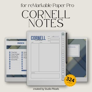 Interactive Cornell Notes Bundle for reMarkable Paper Pro: Hyperlinked Notebook With Cornell Templates, Custom Index And Extra Notes Section