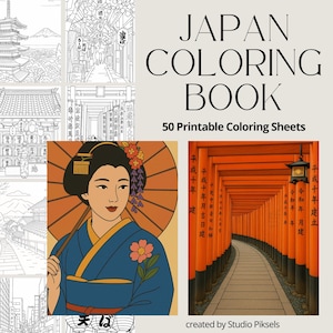 Japan Coloring Book, World Travel Coloring Books Bundle, Japan Coloring Pages, Village Coloring Pages, Adult Coloring & Kids Coloring Pages