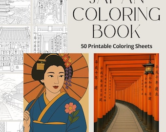 Japan Coloring Book, World Travel Coloring Books Bundle, Japan Coloring Pages, Village Coloring Pages, Adult Coloring & Kids Coloring Pages