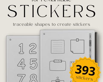 Adesivos personalizados para reMarkable, formas rastreáveis + visuais para reMarkable Paper Pro e reMarkable 2, modelos para reMarkable, adesivos E-ink