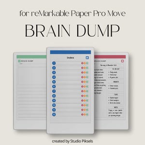 Brain Dump Notebook för reMarkable Paper Pro Move: Hyperlänkat index med guidade layouter, snabbnavigering och extra anteckningssidor