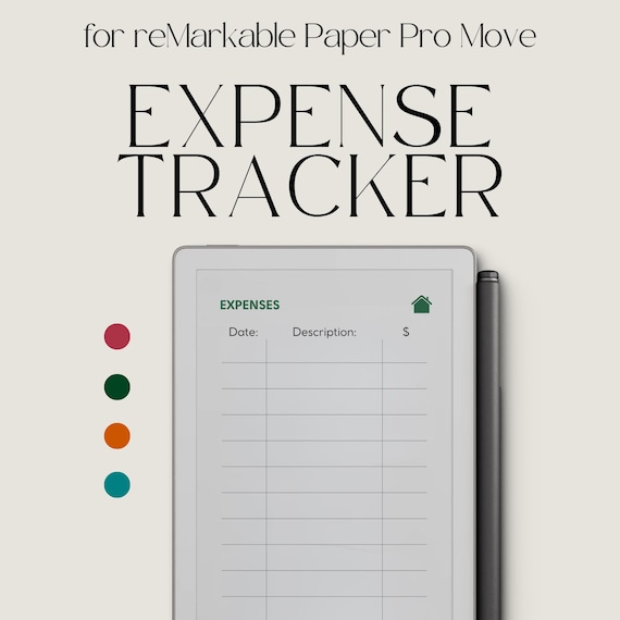 Expense Tracker Notebook for reMarkable Paper Pro Move: Hyperlinked Budget Planner, Financial Planner, Money Planner & Savings Planner