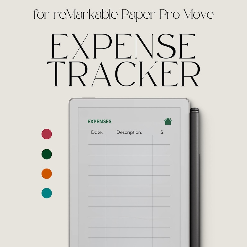 Expense Tracker Notebook for reMarkable Paper Pro Move: Hyperlinked Budget Planner, Financial Planner, Money Planner & Savings Planner