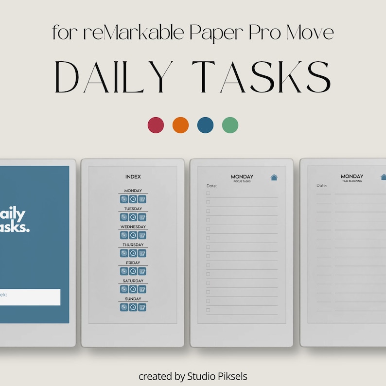 Daily Tasks Planner for Remarkable Paper Pro Move: Hyperlinked Daily ...