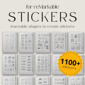 Anpassade klistermärken för reMarkable, spårbara former + visuella element för reMarkable Paper Pro och reMarkable 2, mallar för reMarkable, Eink-klistermärken