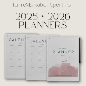 2025 + 2026 Planner Bundle for reMarkable Paper Pro, Digital Personal Planner, Yearly Planner Bundle, Minimalist Planner, Eink Calender