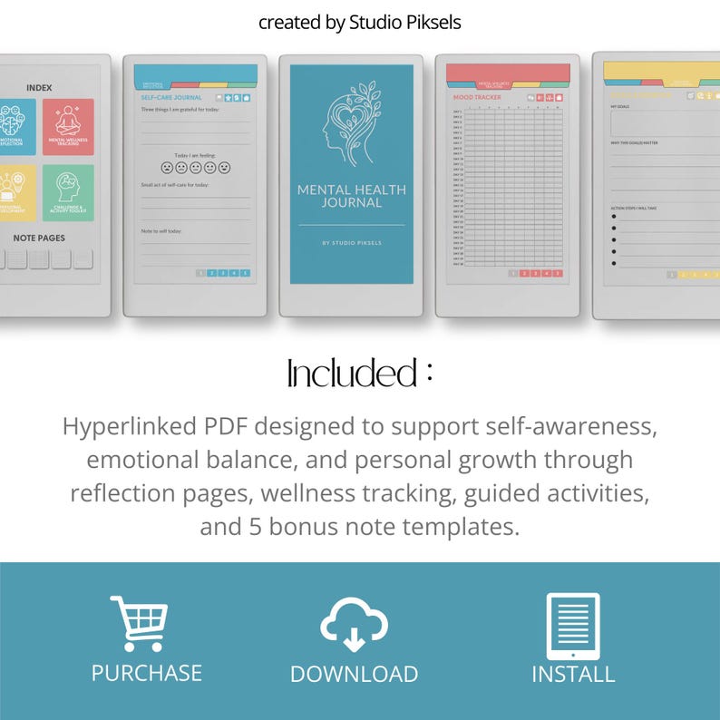 Mental Health Journal for reMarkable Paper Pro Move: Wellness & Self-Care Planner With Therapy Notes and Habit Tracker for Personal Growth
