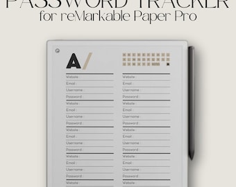 Password Tracker for reMarkable Paper Pro, eInk Password Manager, Hyperlinked Digital Password Tracker, Template for reMarkable Paper Pro