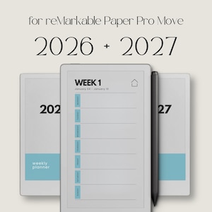 2026 + 2027 Hyperlinked Week Planner for reMarkable Paper Pro Move: Digital Week Overview With Linked Pages