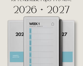 2026 + 2027 Hyperlinked Week Planner for reMarkable Paper Pro Move: Digital Week Overview With Linked Pages