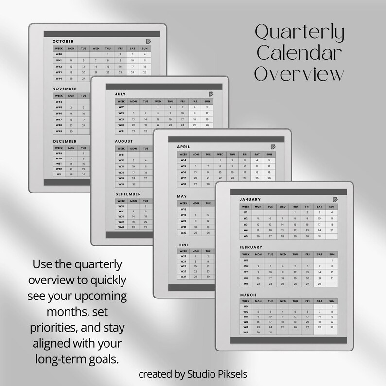 Hyperlinked Weekly Planner for reMarkable Paper Pure: Linked 2026 + 2027 Weekly Calendar With Quarterly Overview and Week Priority Planners