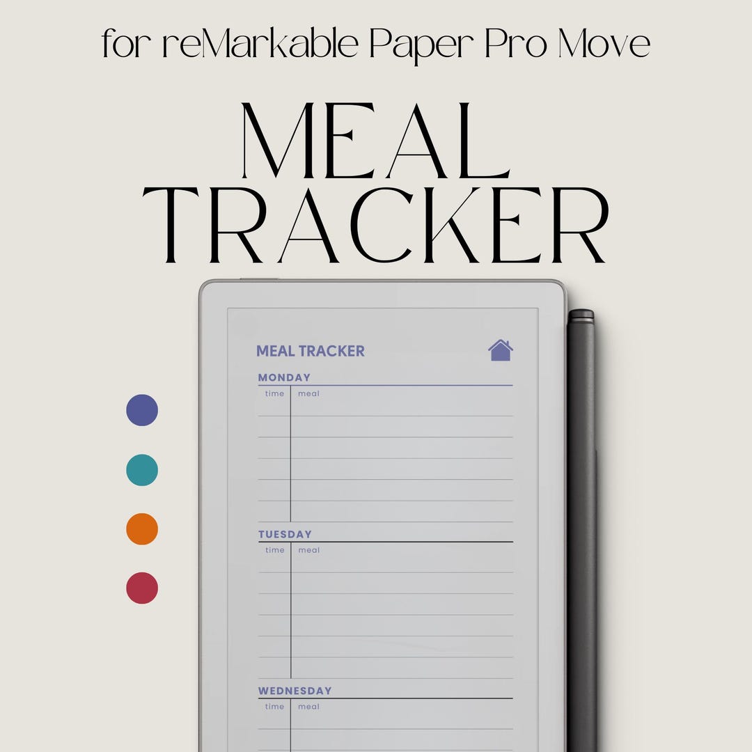 Meal Tracker Notebook for Remarkable Paper Pro Move: Hyperlinked Meal ...
