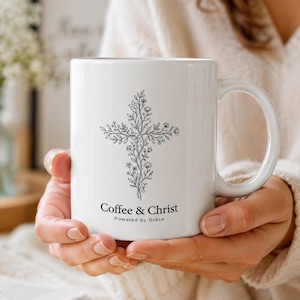 Coffee & Christ Mug | Floral Cross Christian Gift for Women | Faith Coffee Mug | Baptism Gift | Religious Gift