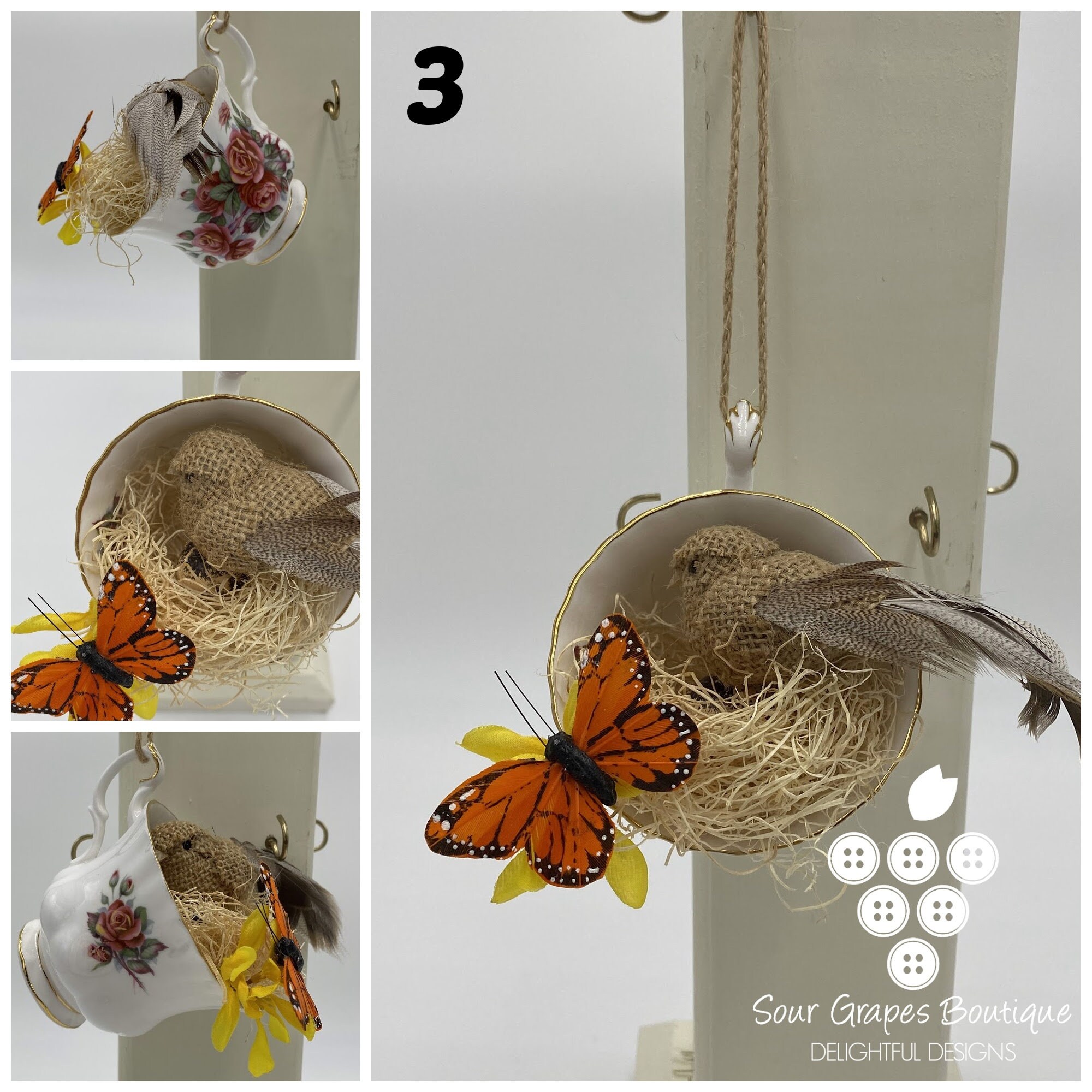 Tea Cup Bird Nest, Nest in a Cup, Spring Decor, Tea Cup Nest, Gift