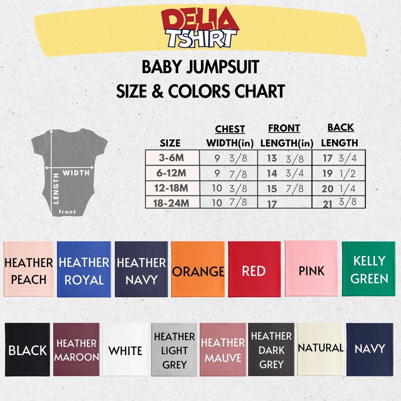 baby jumpsuit size and colors chart