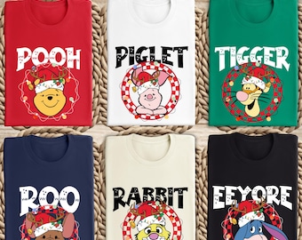 Winnie the Pooh Christmas Shirt, Disney Holiday Party Tee, Pooh Eeyore Tigger Piglet Xmas Shirt, Kids Disney Christmas Celebration Shirt