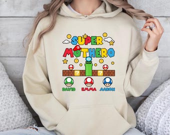 Super Mothero Custom Name Sweatshirt, Super Mario Mother's Day Shirt, Personalized Mom Hoodie