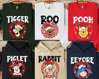 Winnie the Pooh Christmas Sweatshirt, Disney Holiday Party Hoodie, Pooh Eeyore Tigger Piglet Xmas Sweatshirt, Kids Disney Christmas Shirt